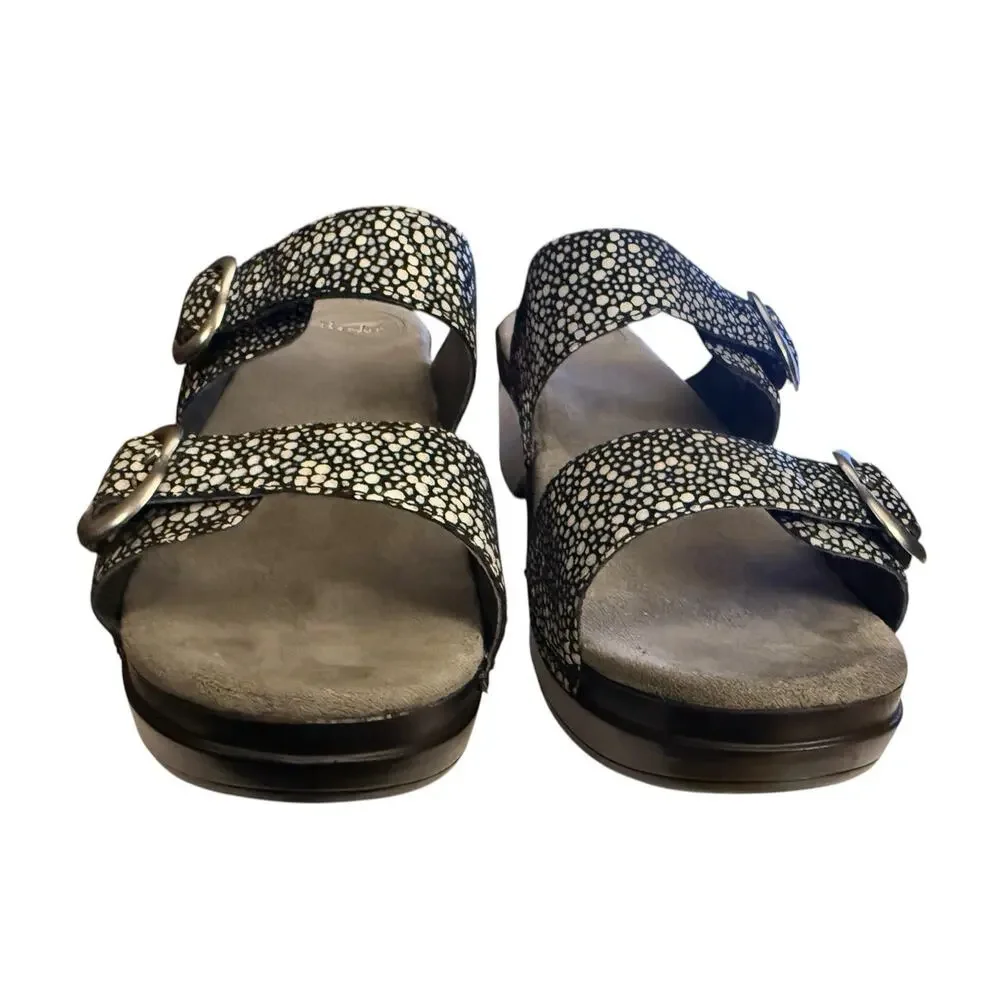 Dansko Sophie Sandals Black Two Strap Buckle Slide Clog 38 Dark Gray Speckle